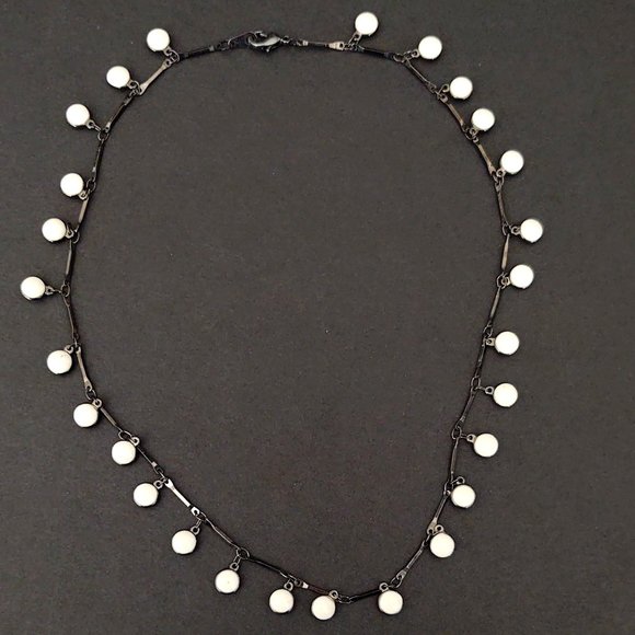 Creamy white enamel disk dangle fringe necklace - Picture 5 of 9